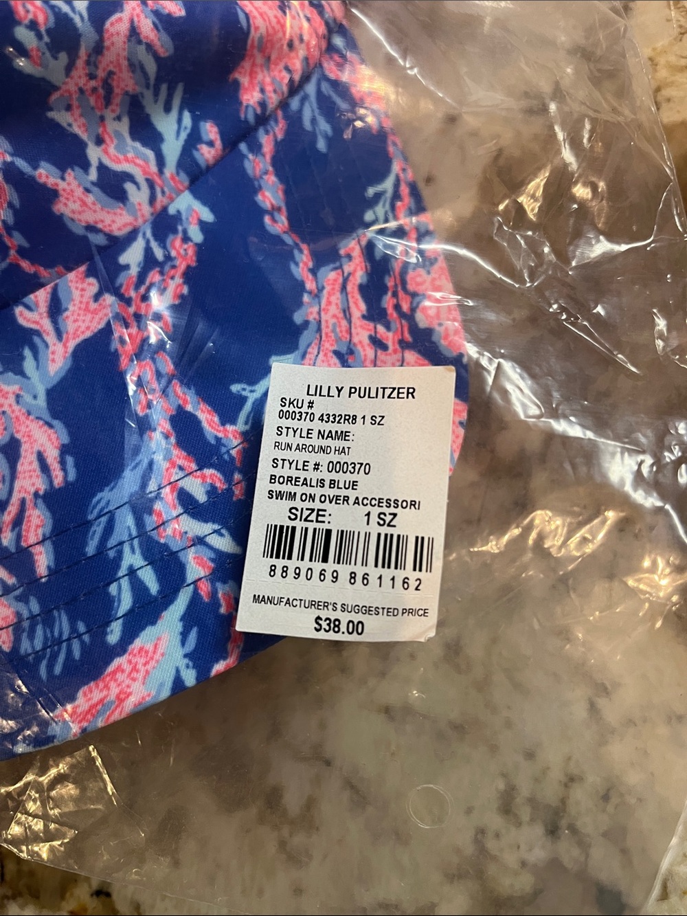 Lilly Pulitzer borealis Blue Swim On Over Hat with Pink Coral Print. NWT - Picture 2 of 3